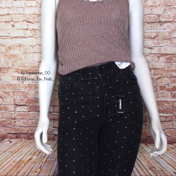Express | Blk Wash Rhinestone Jeweled Skinny Jeans - Picture 4 of 12